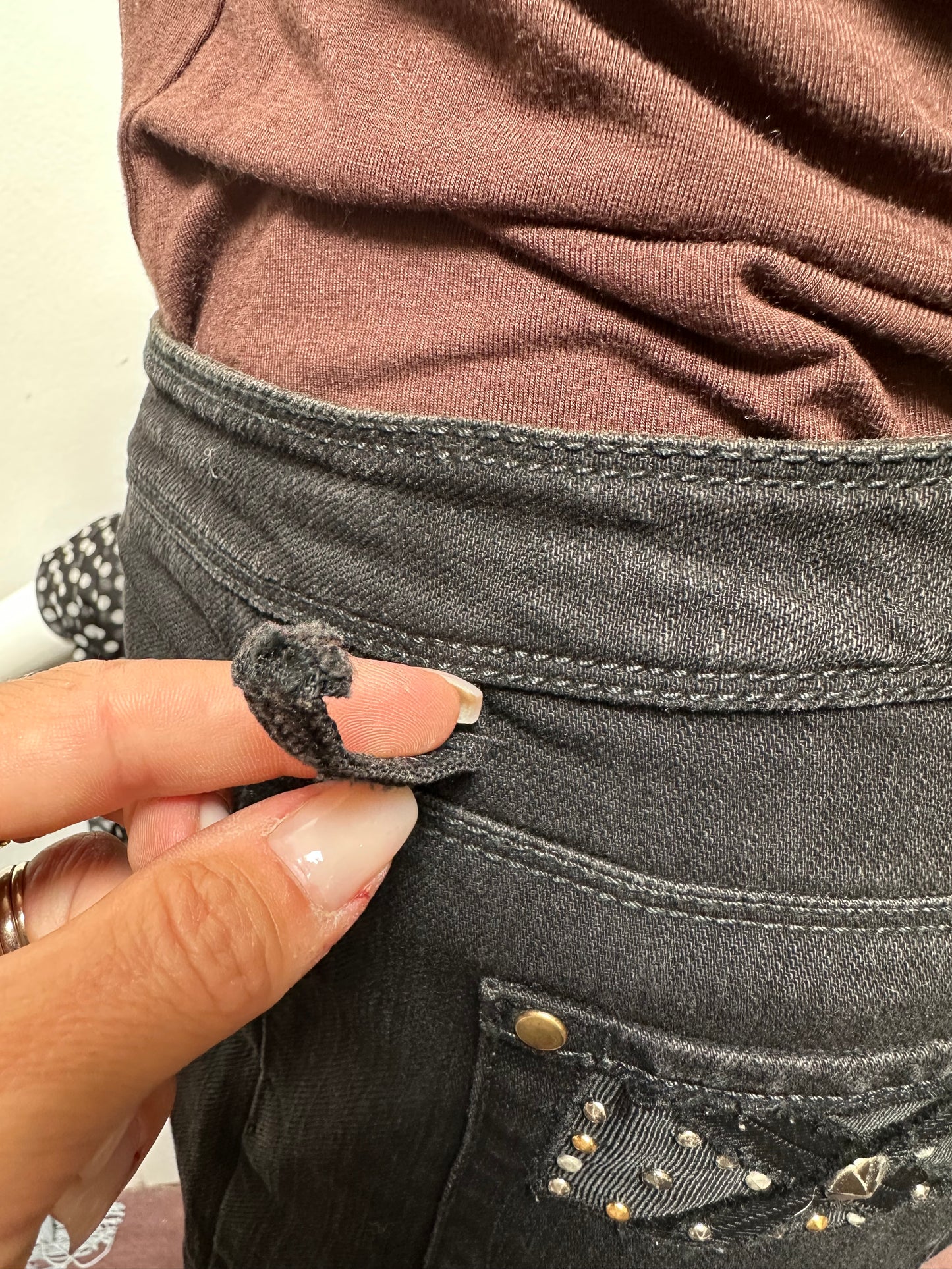 Designer Giorgio Grati Studded Denim Suit Best Fit Size 12 (1 Belt Loop needs a stitch)