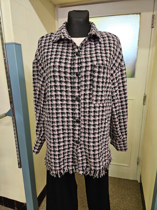 Primark, pink and black check, raw edges jacket, size 12