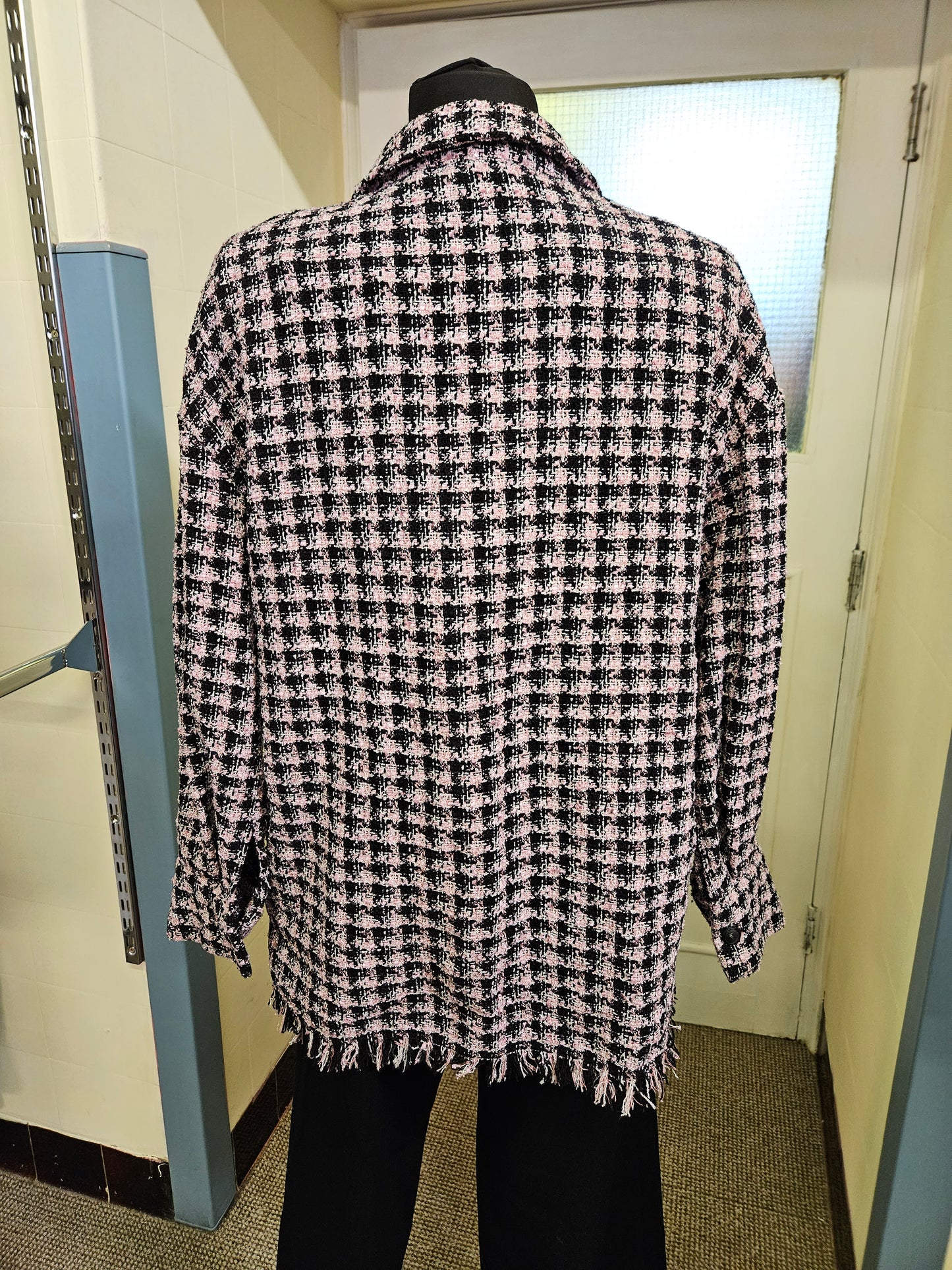 Primark, pink and black check, raw edges jacket, size 12