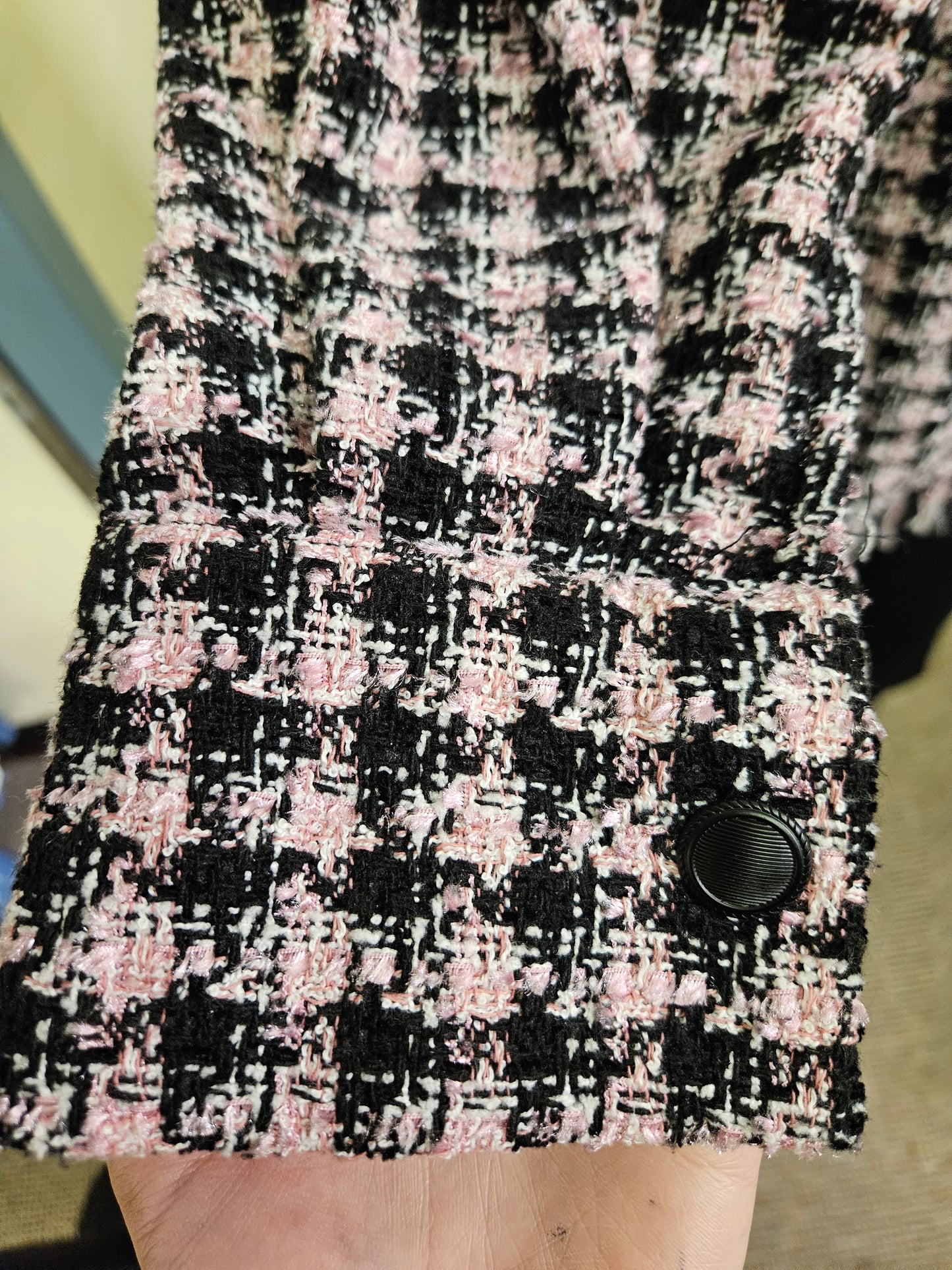 Primark, pink and black check, raw edges jacket, size 12