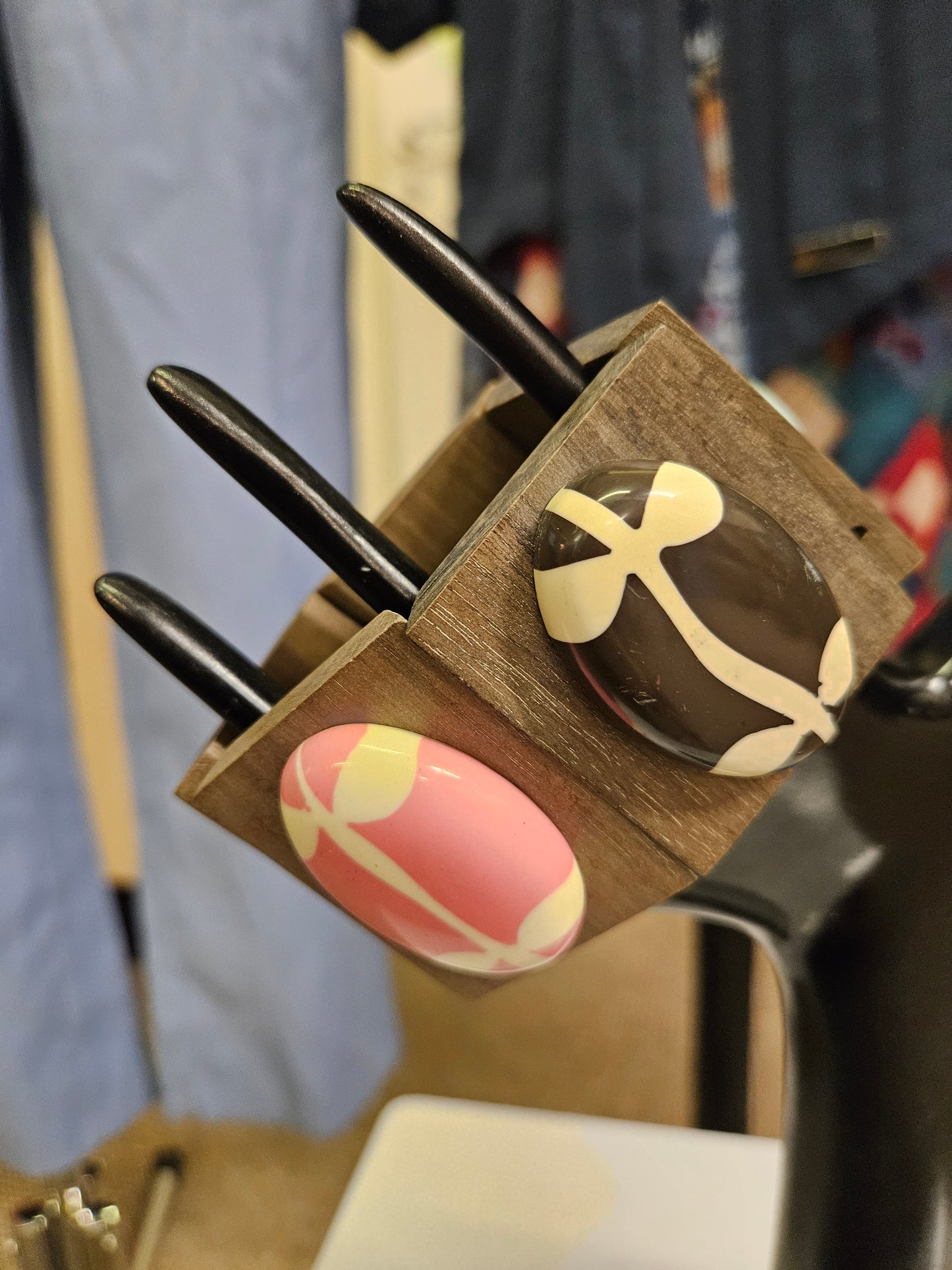 Wooden bangle with plastic beads