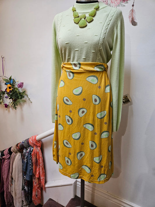 Avocado print skirt,elastic waist, size S