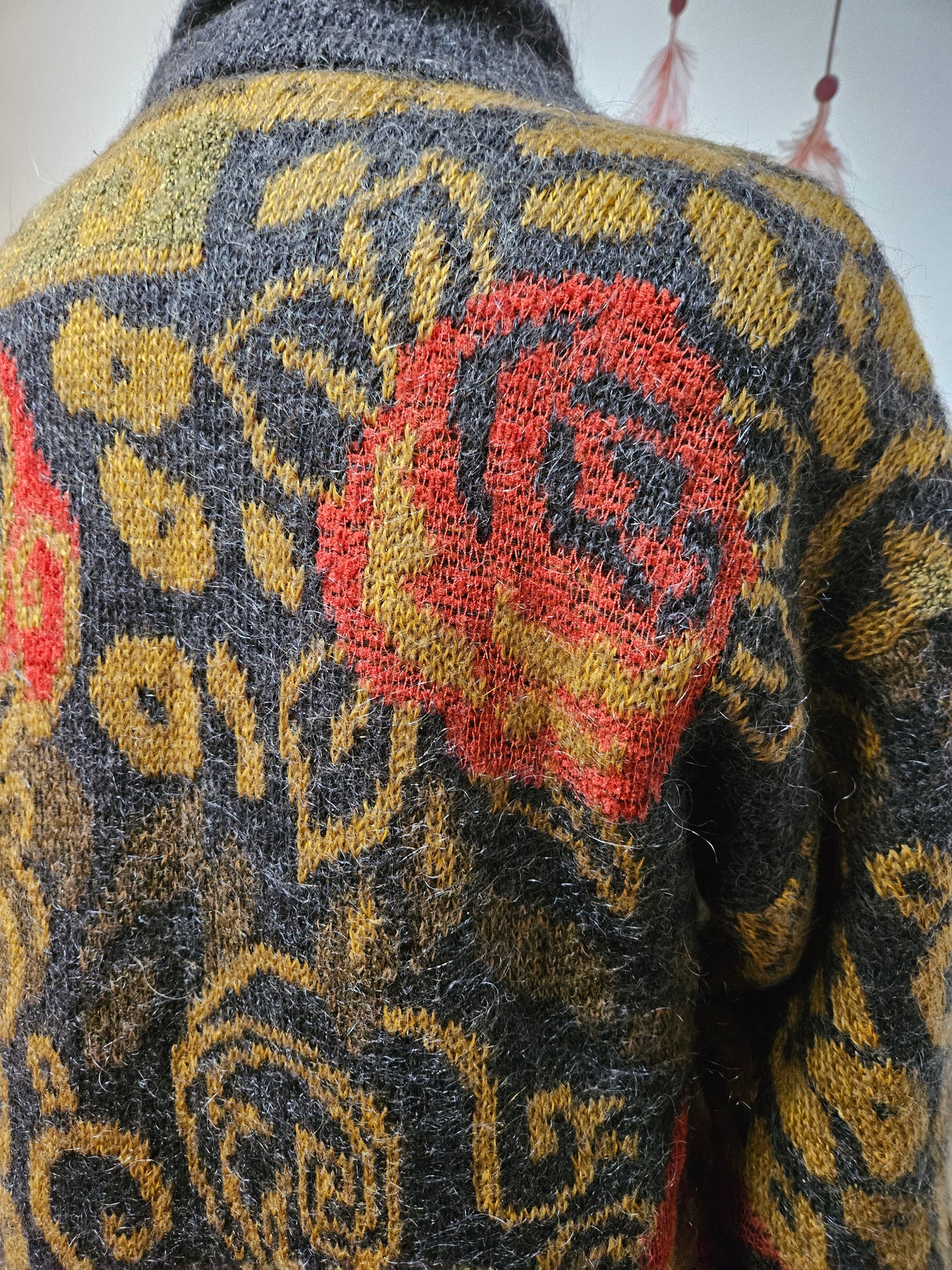 BHS vintage rose/flower knitted long jumper, mohair/acrylic/wool, size 10-12