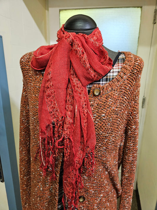 Red scarf with glittery thread