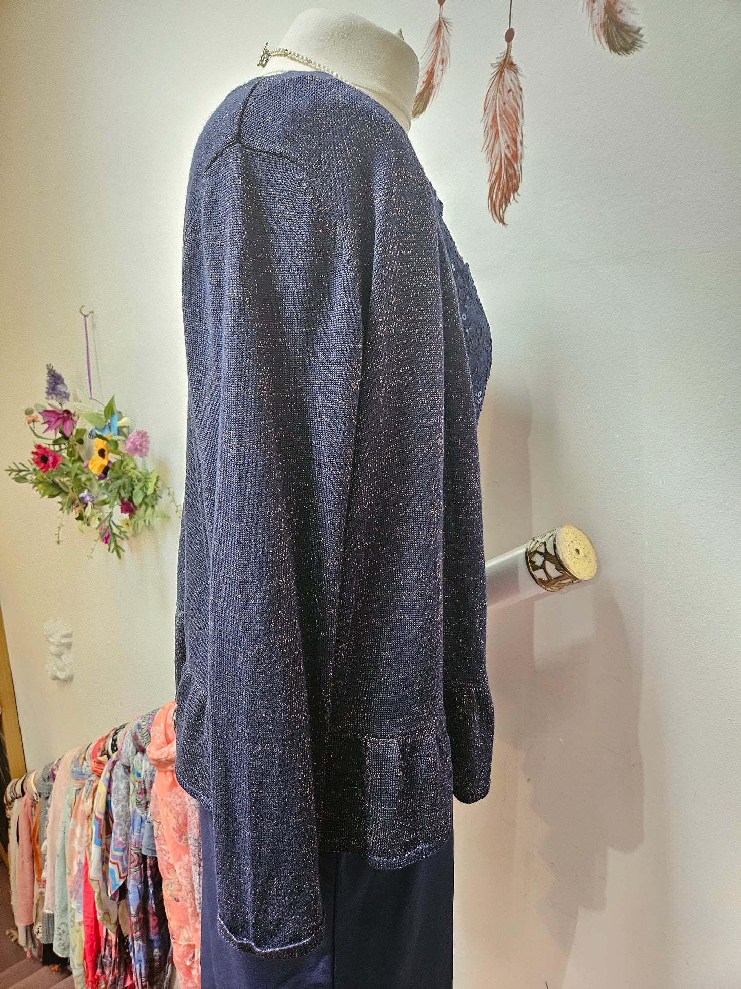 Dunnes,new,navy cardigan with metalic thread,size L