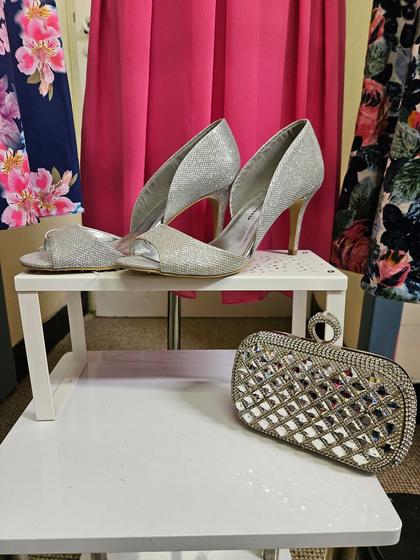 Atmosphere,silver,glittery heels,size 7