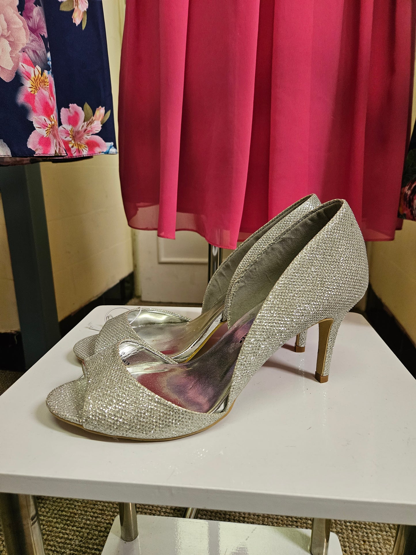 Atmosphere,silver,glittery heels,size 7