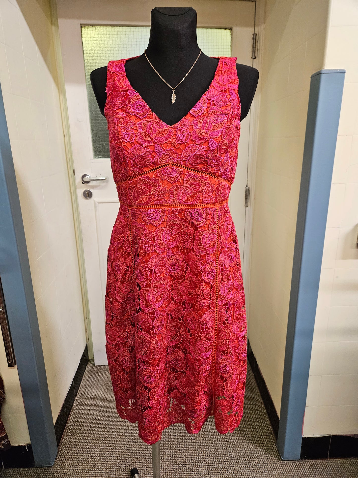 Monsoon lace dress, pink/red,size 12