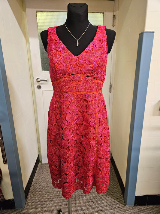 Monsoon lace dress, pink/red,size 12