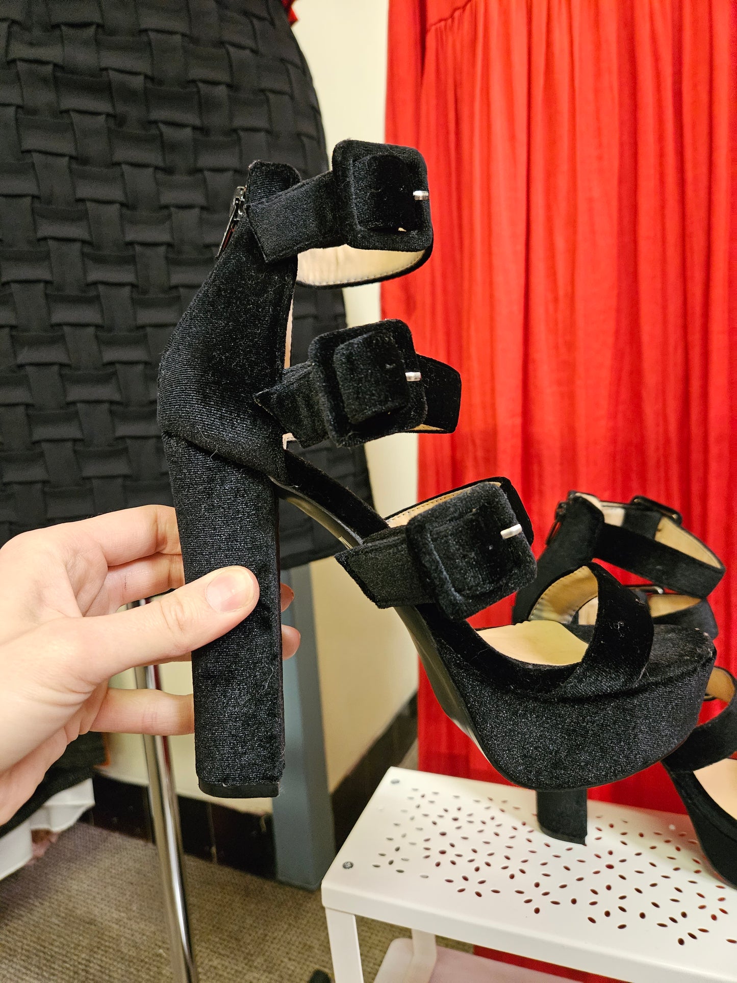 Beauty girls,black,velvet heels,size 4