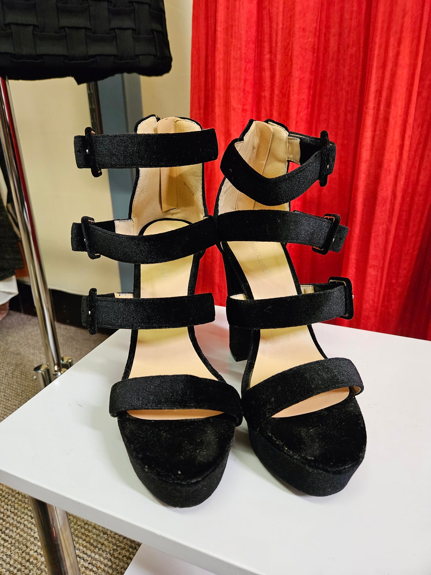 Beauty girls,black,velvet heels,size 4