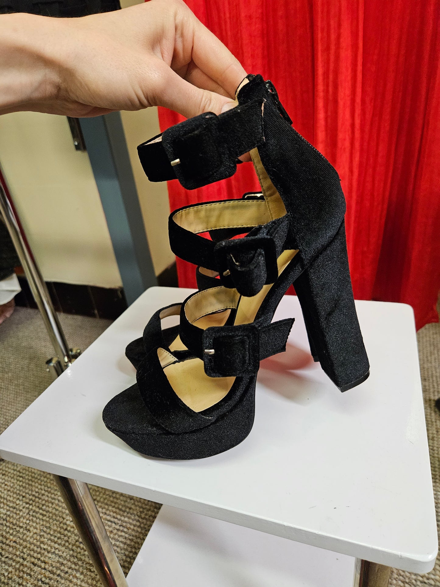 Beauty girls,black,velvet heels,size 4