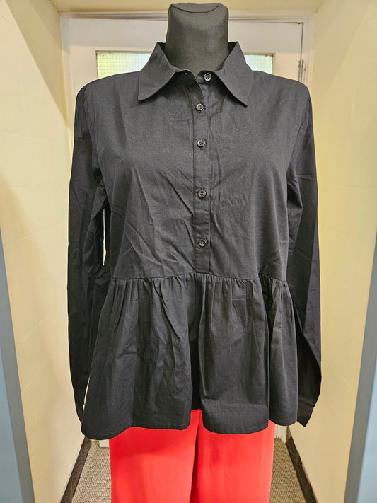 IsawItFirst,pleated frill, black shirt,new, size 12