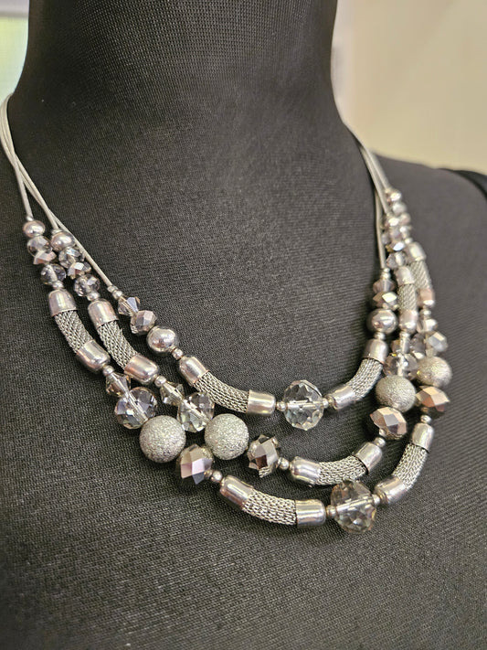 3 strands necklace silver/grey