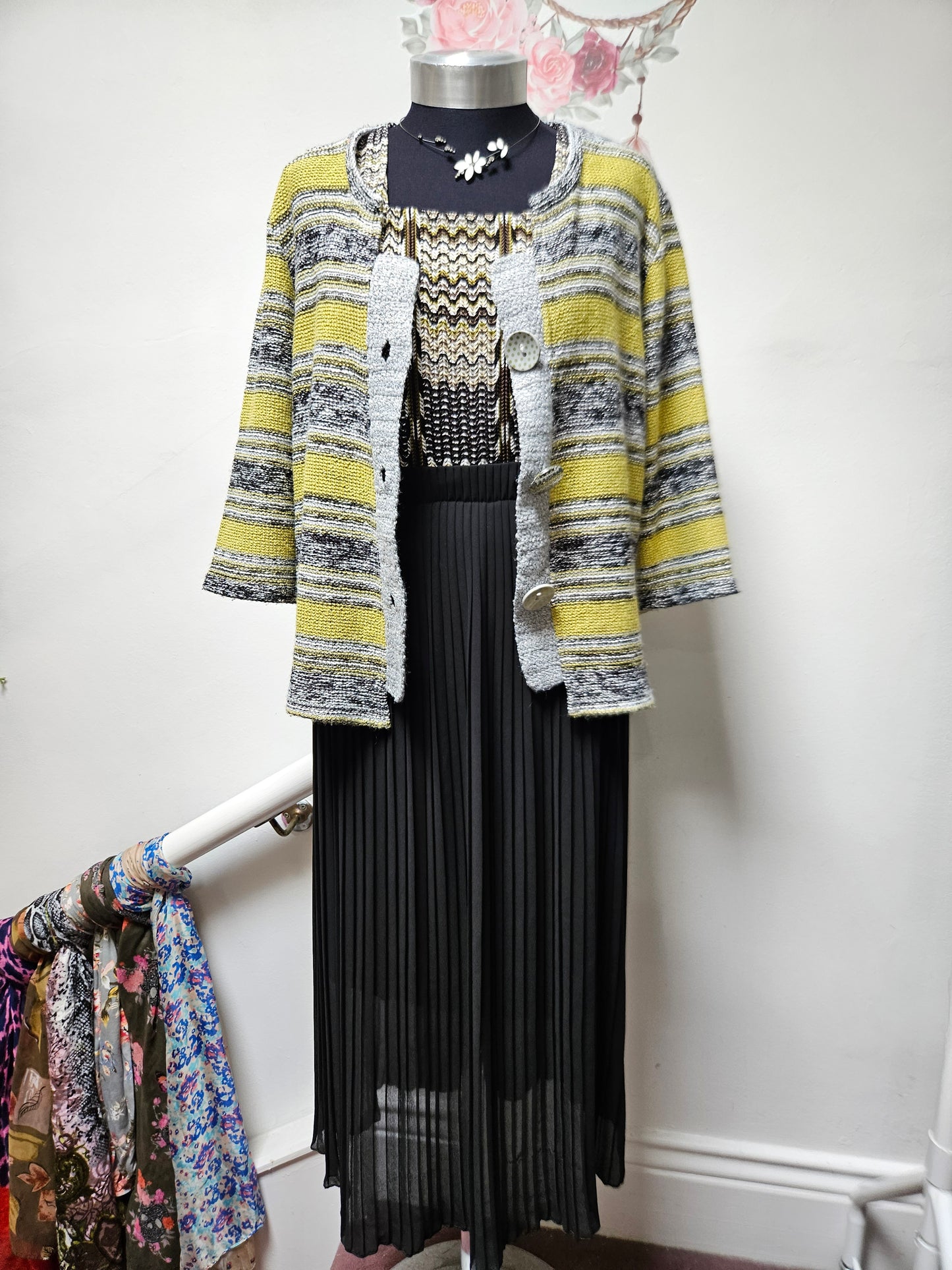 PerUna, mixed stripes cardigan, Size L