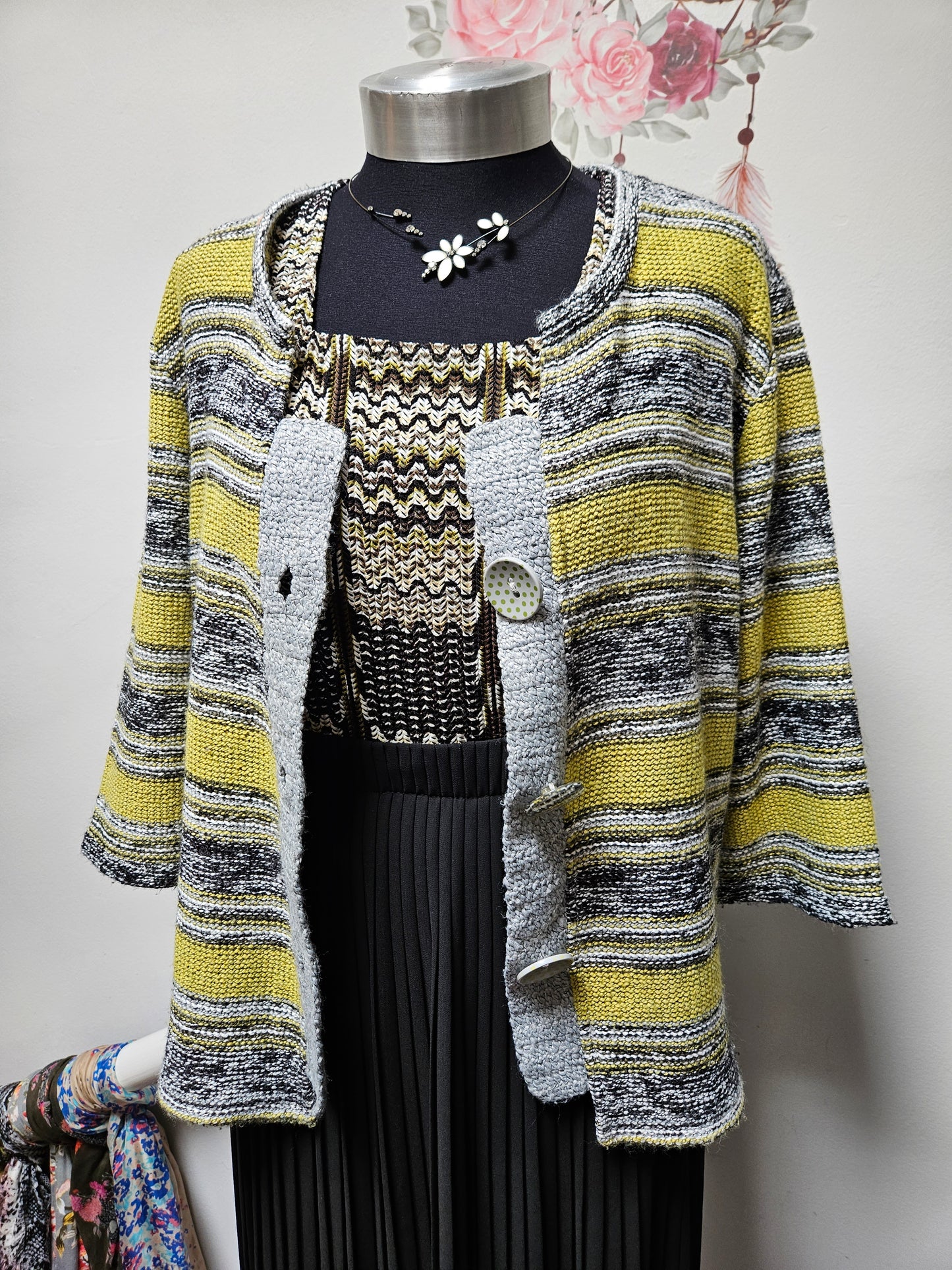 PerUna, mixed stripes cardigan, Size L