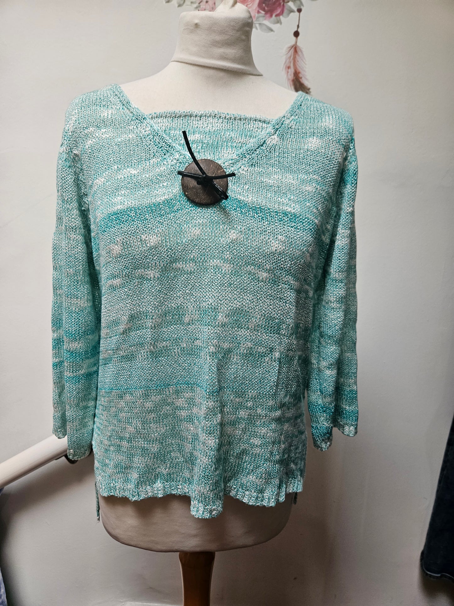 JustElegance, crochet top with decorative button, size M