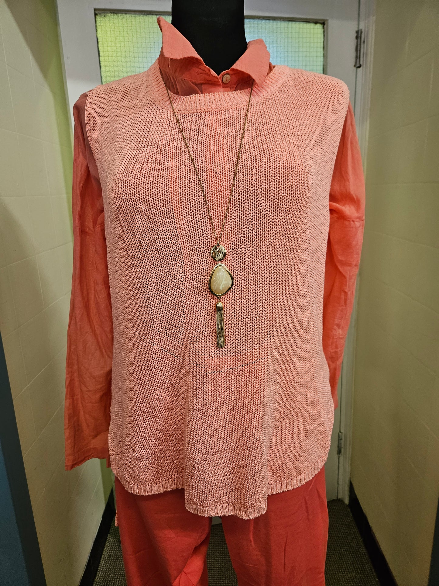 Zara Knit, peach colour vest, longer back, size M