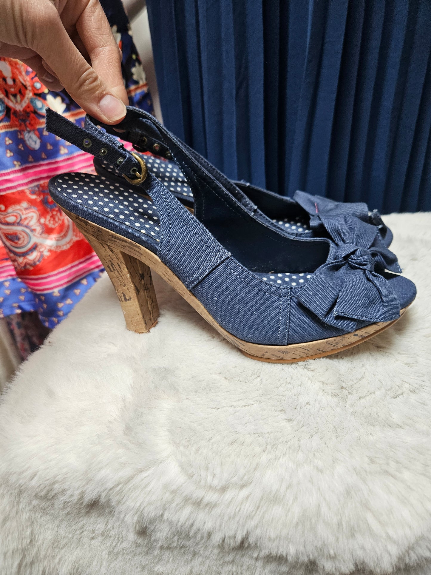 Primark,navy denim heels, size 6