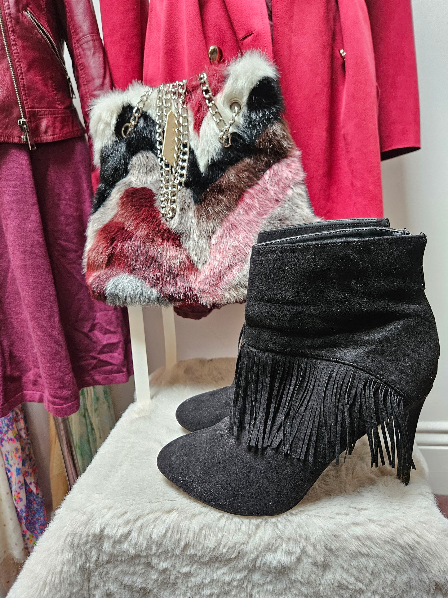 Black boots with fringe, size 8