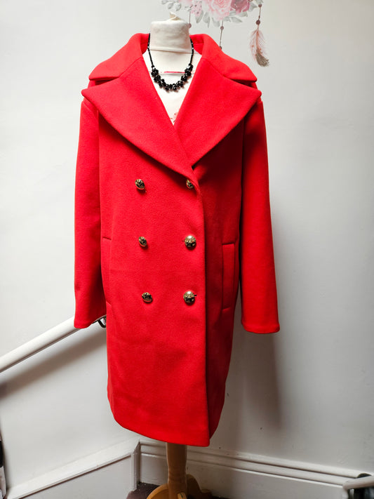 Savida, red coat with gold buttons, size M