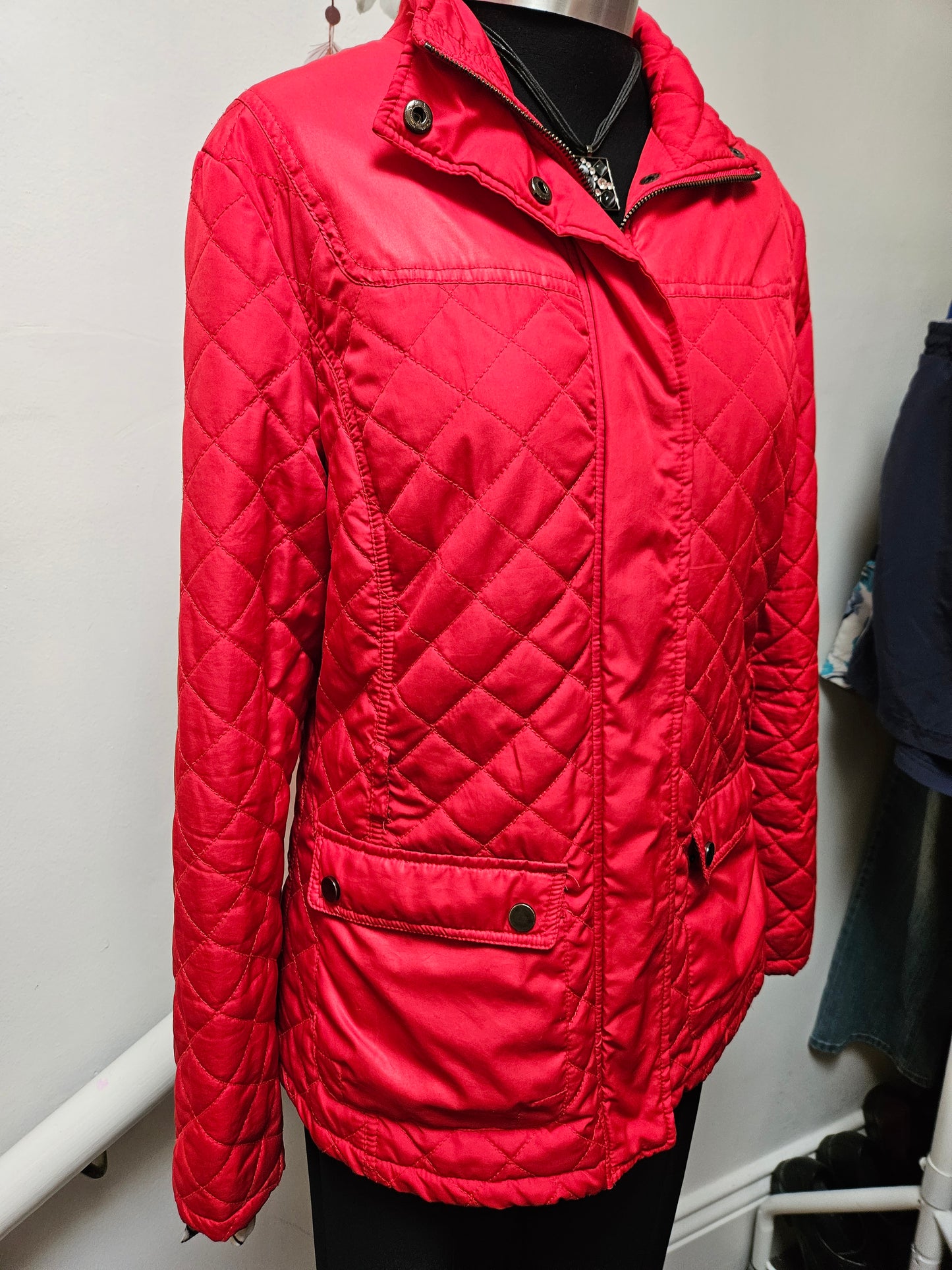 Peppercorn, red quilted jacket, size L