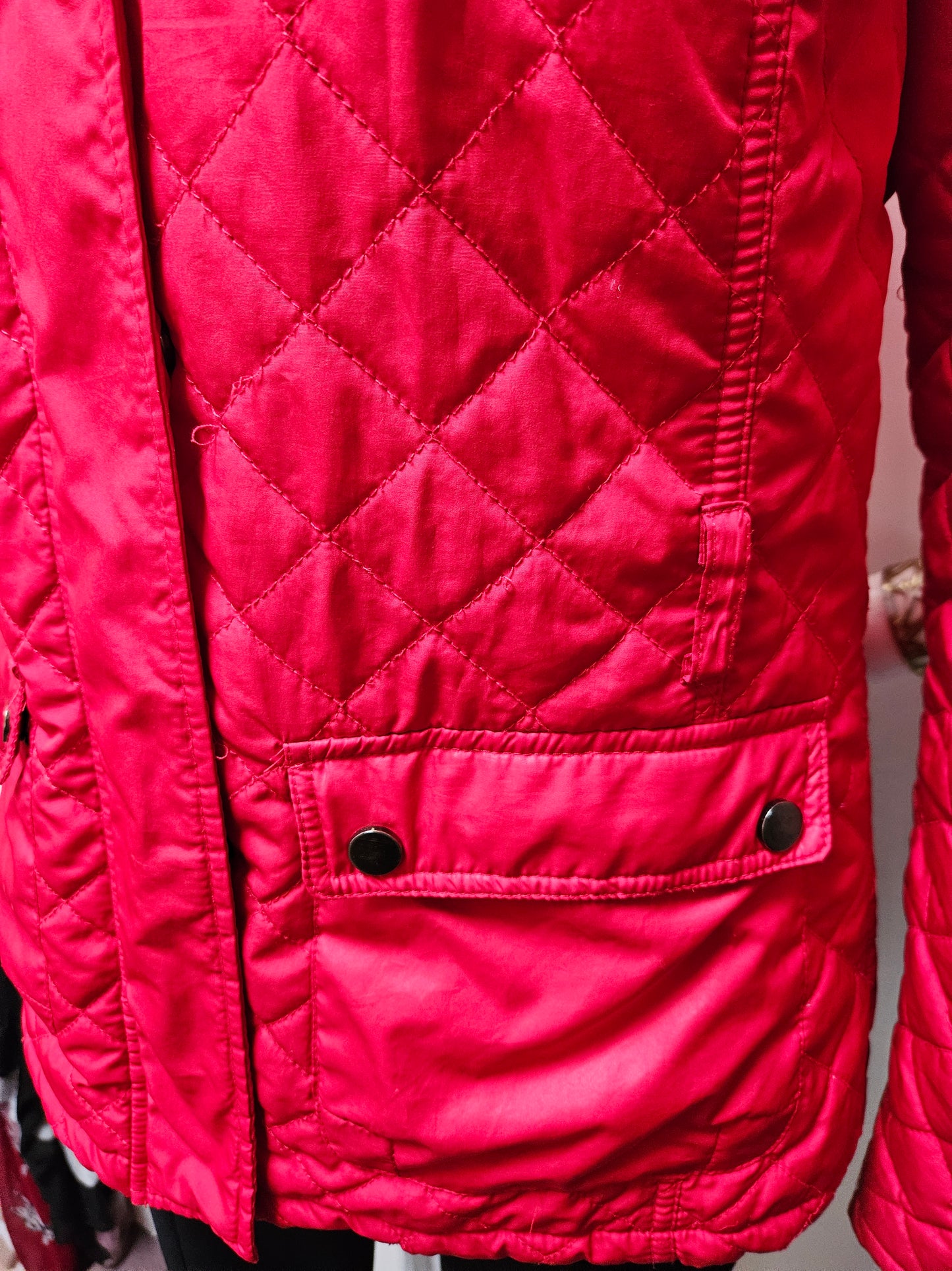 Peppercorn, red quilted jacket, size L