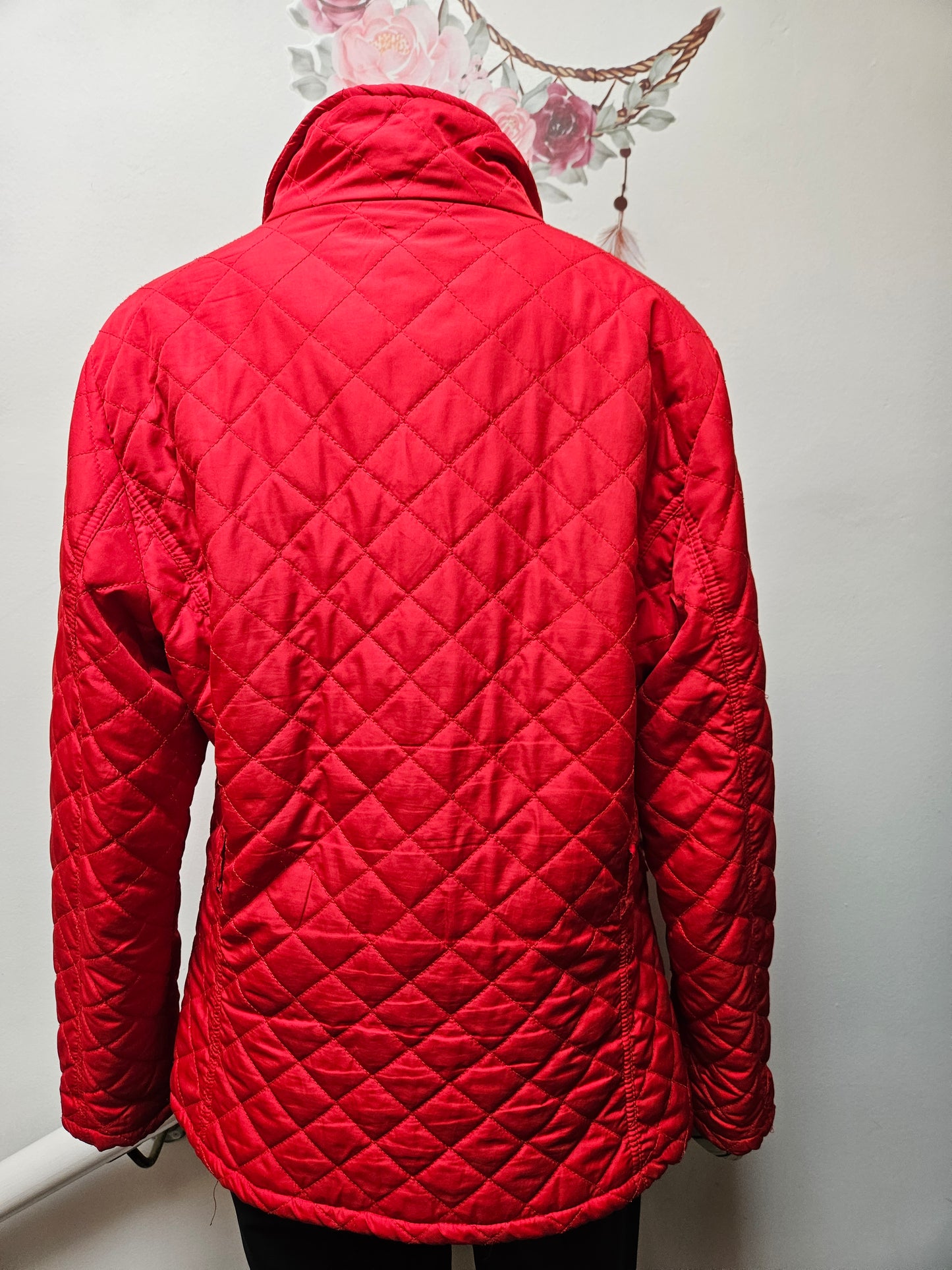 Peppercorn, red quilted jacket, size L