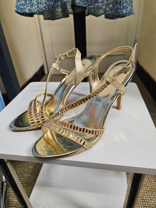 Dorothy Perkins, diamante, gold sandals, size 5