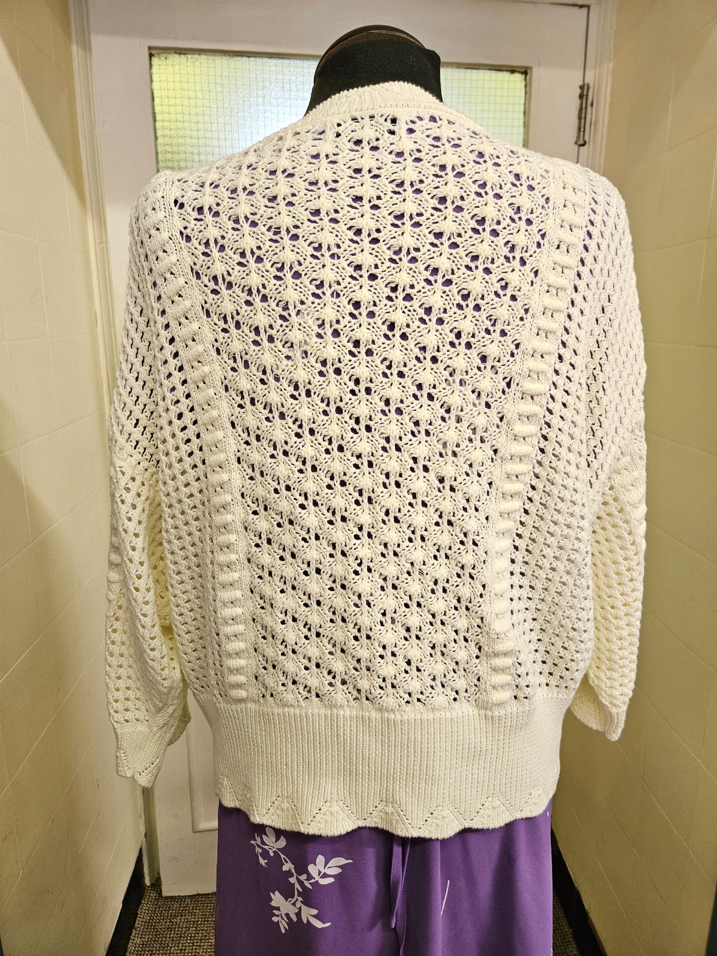 Gallery, 100% cotton,off white knitted cardigan,Size L