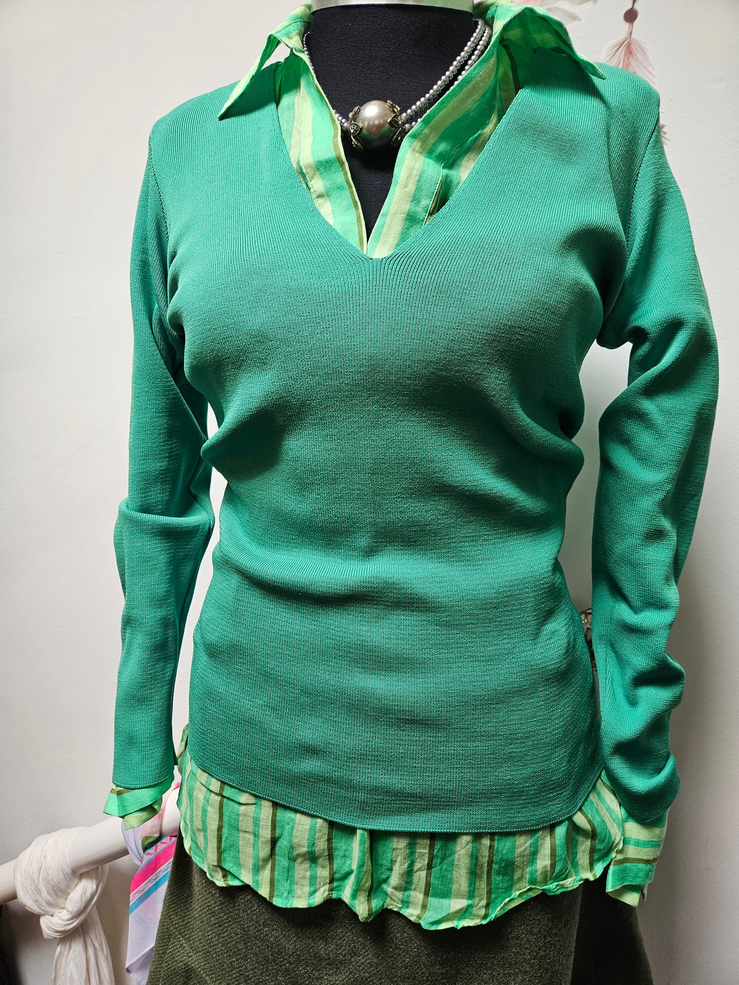 Savida,green V neck jumper, size XS