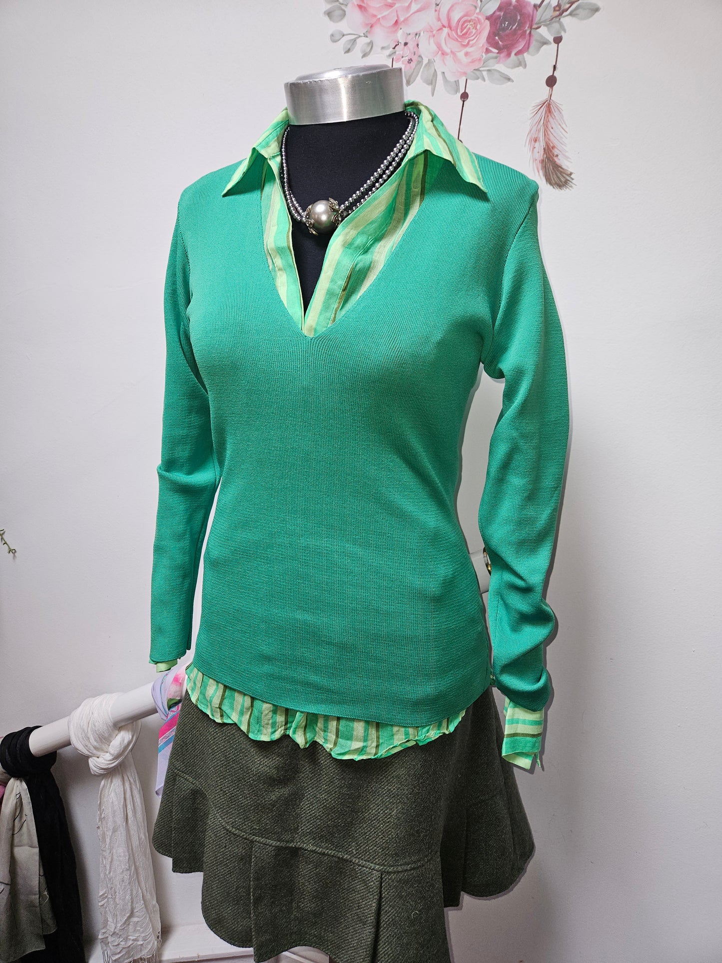 Savida,green V neck jumper, size XS