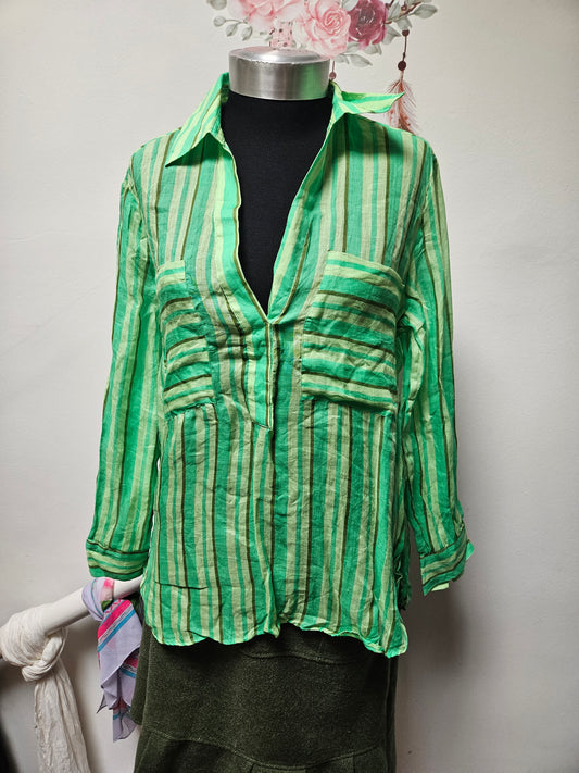 MassimoDutti green stripes shirt, small defect (check photos), size 10