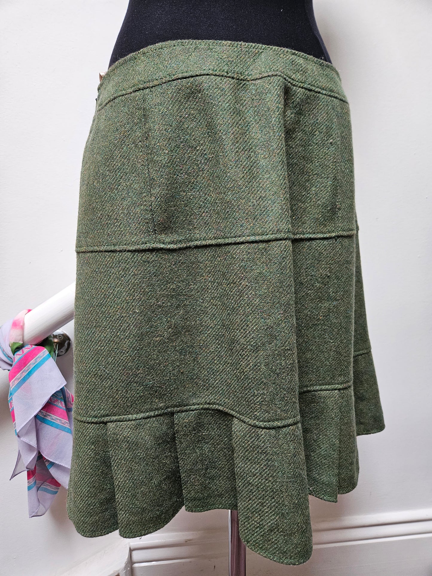 Whistles,  60 % virgin wool,16% mohair, khaki skirt with buttons, size 14