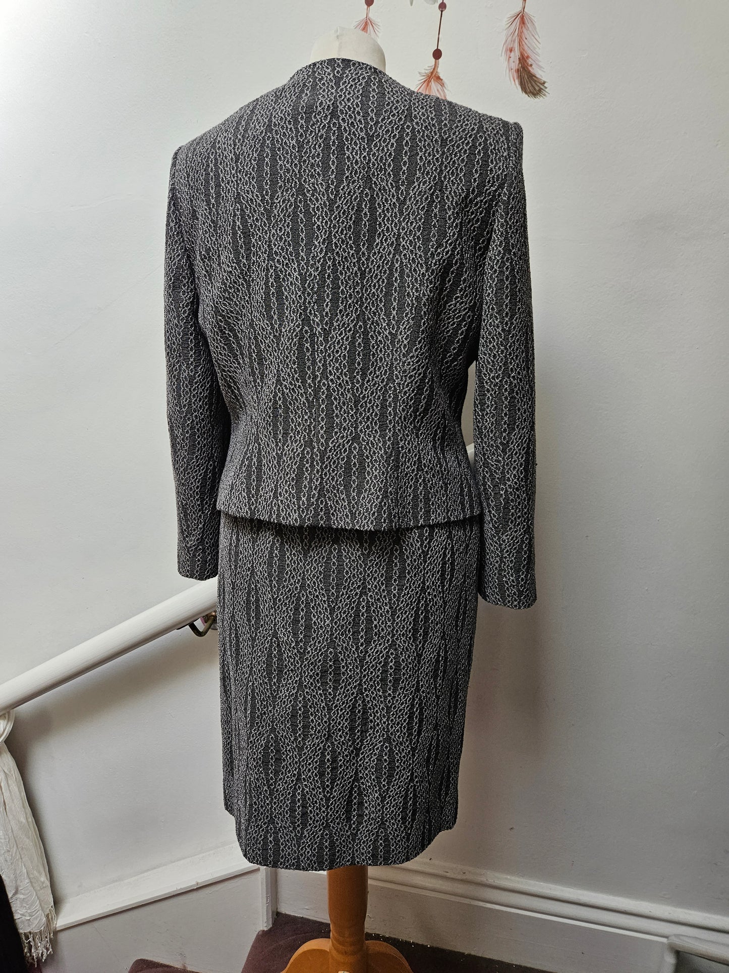 Minuet petite, dark grey suit- jacket and skirt, size 12