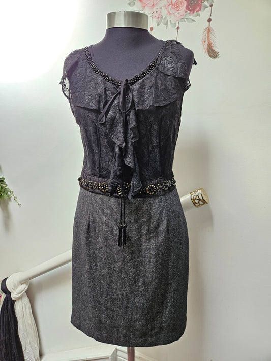 DERHY,designer dress, lace on top and wool at the bottom, size S