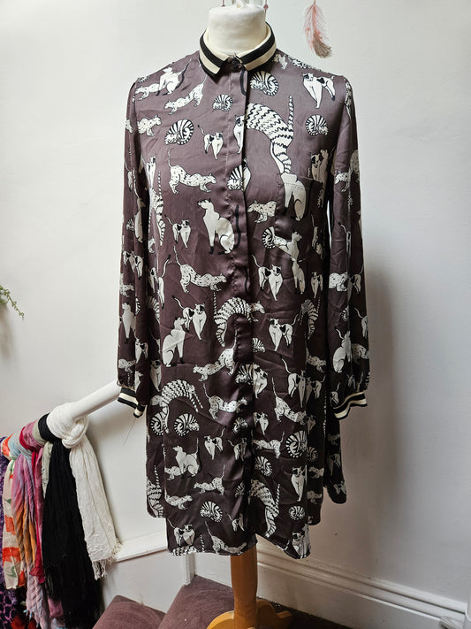 Zara, cat print shirt dress, size S