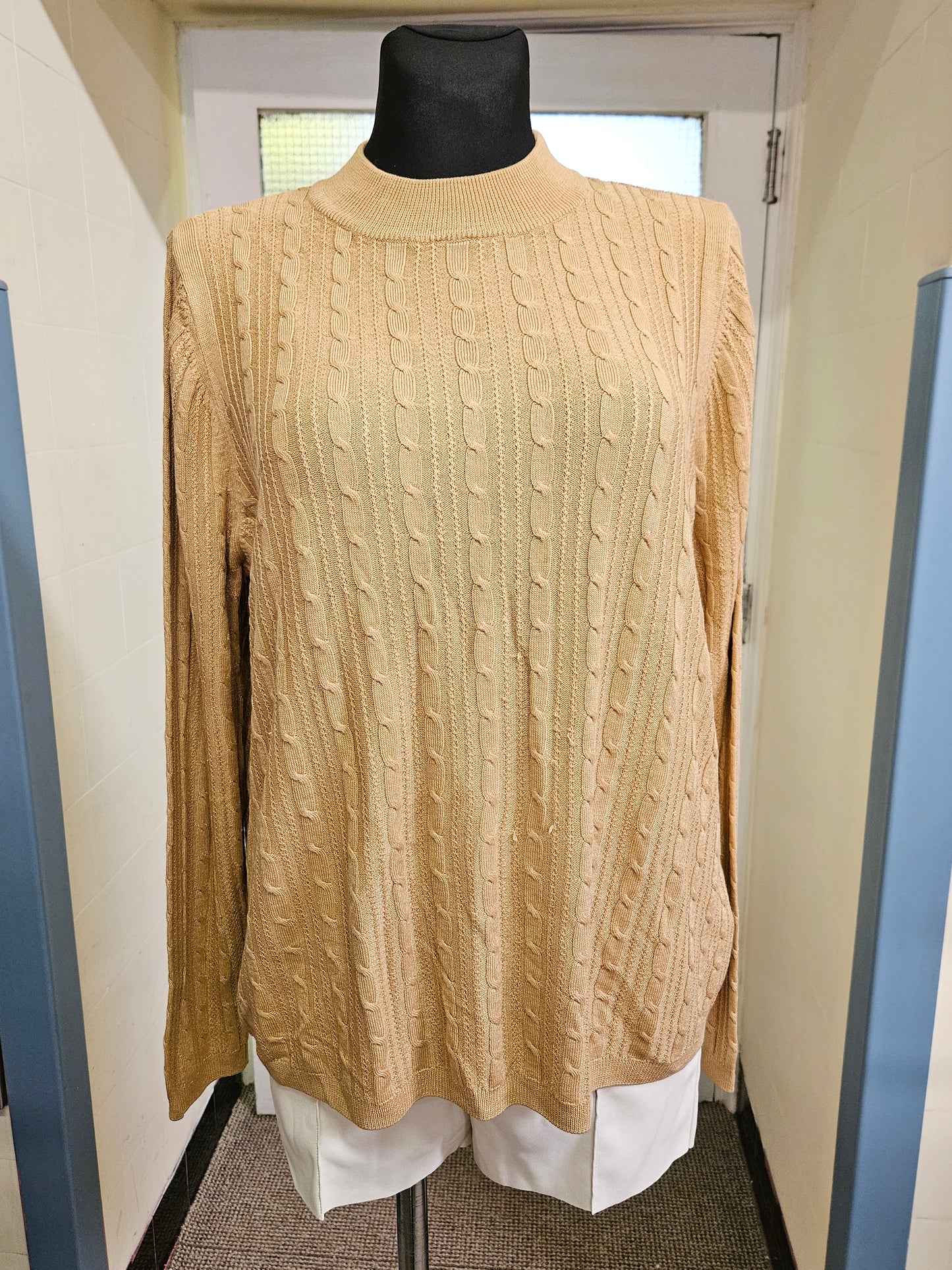 M&S classics, cable knit jumper, size 20, light camel