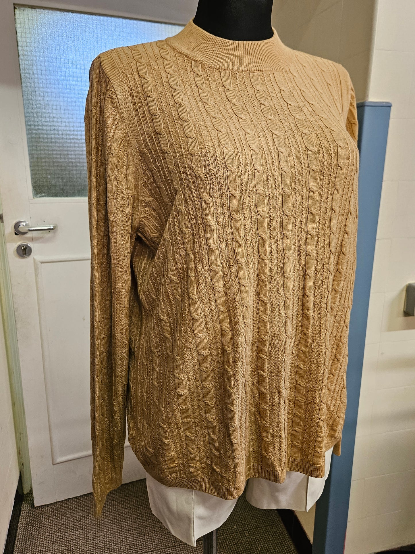 M&S classics, cable knit jumper, size 20, light camel