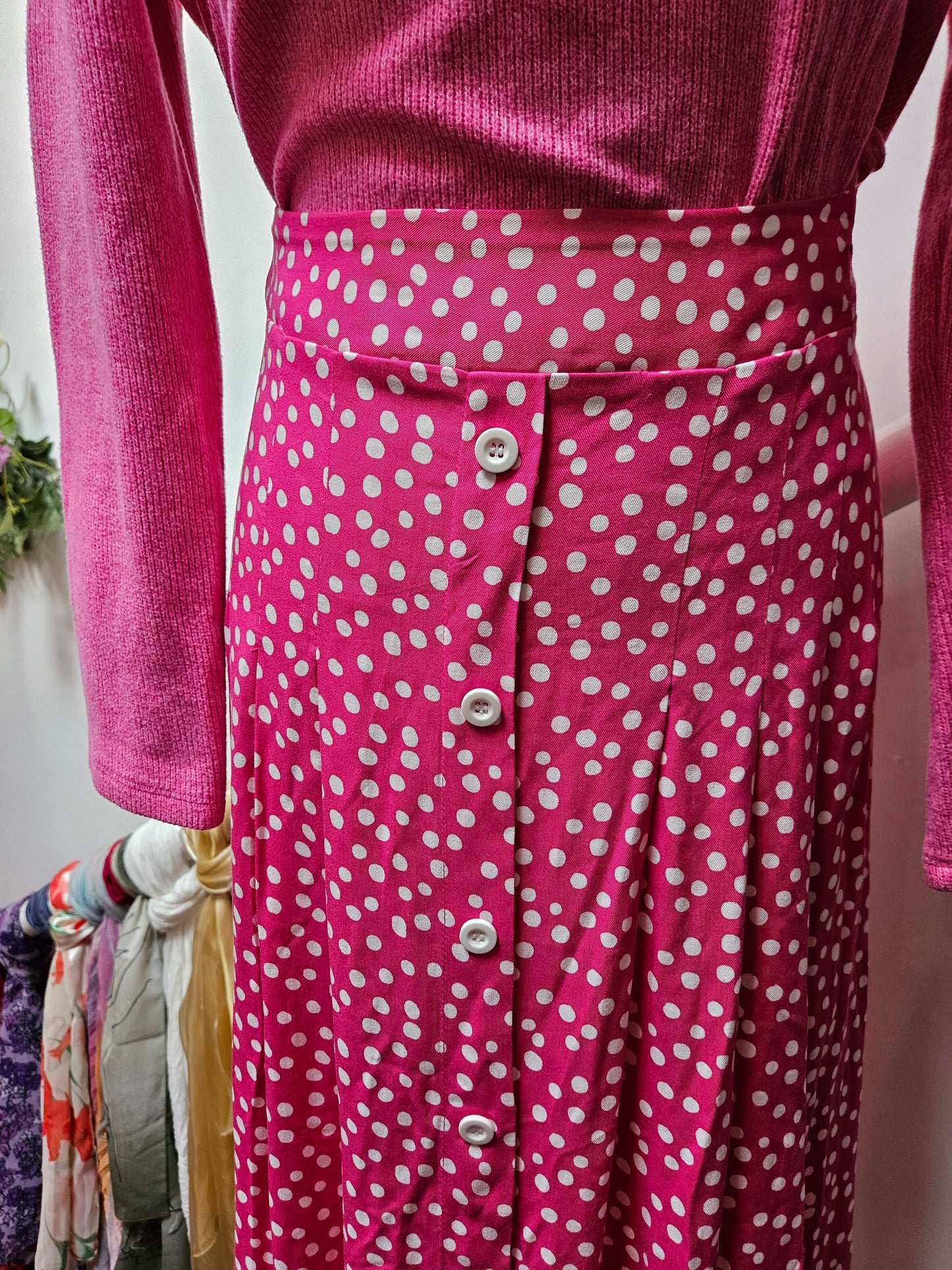 Dunnes, pink/white polka dot skirt, new, size M