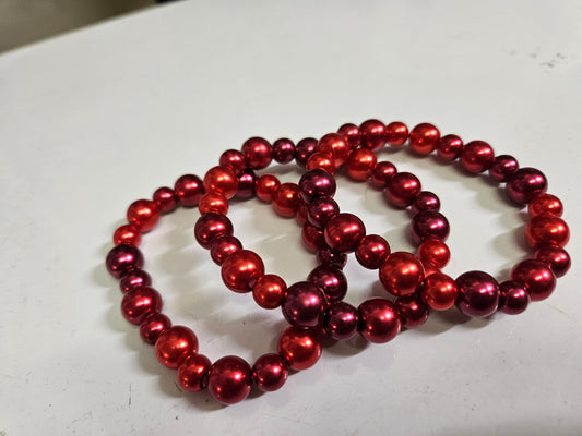 Red Pearl style bracelets, 3pcs