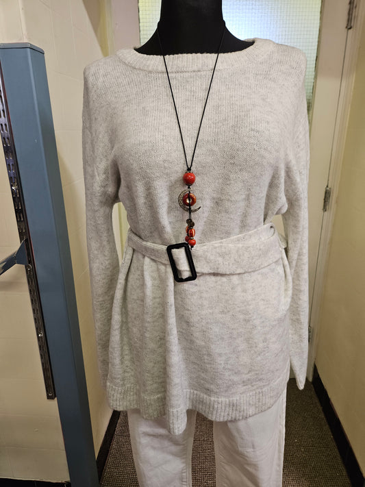 Primark,long ,grey jumper with belt, size L