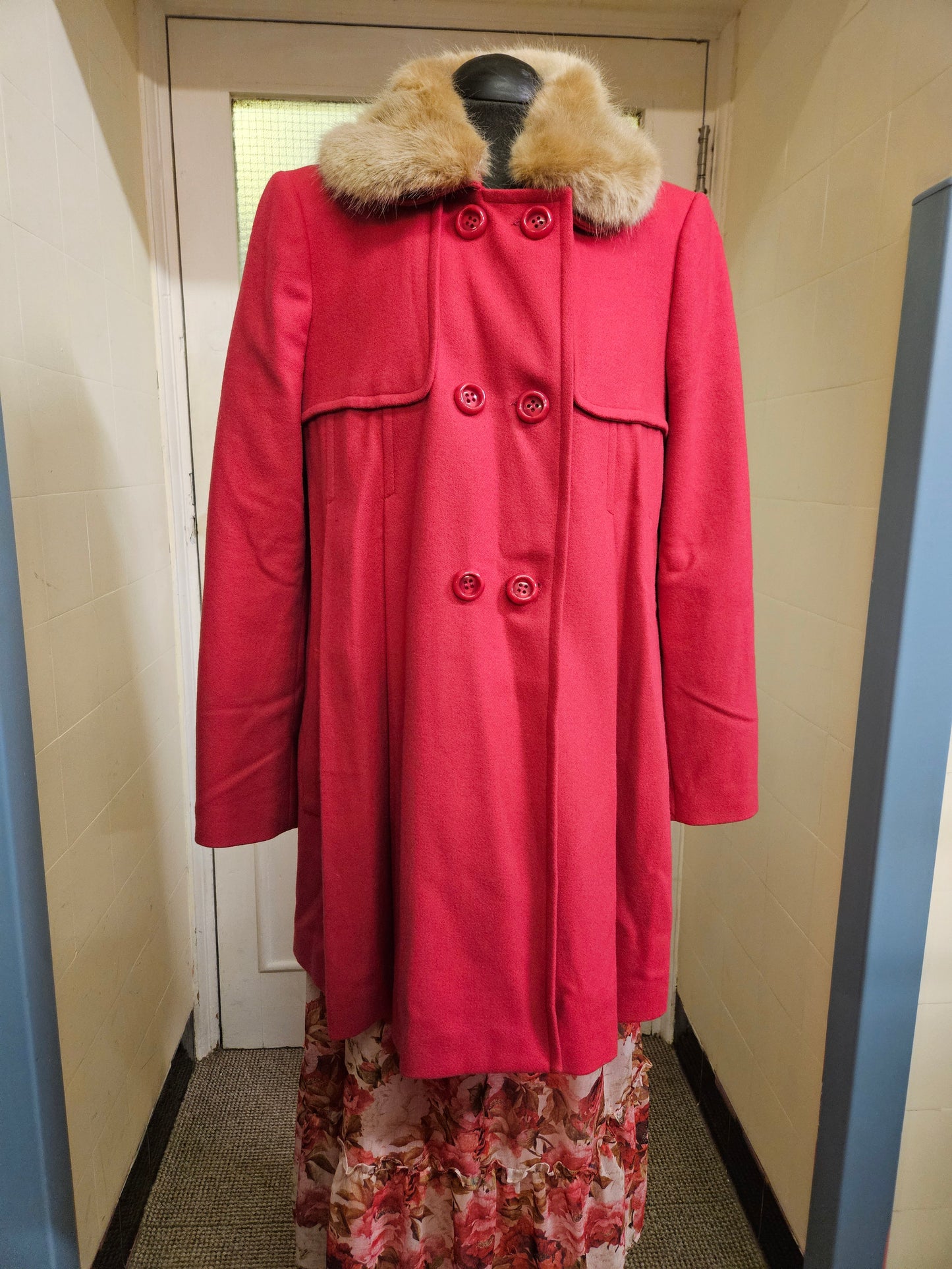 Monsoon Fusion, 80% wool coat, with faux fur, detachable collar, size 14