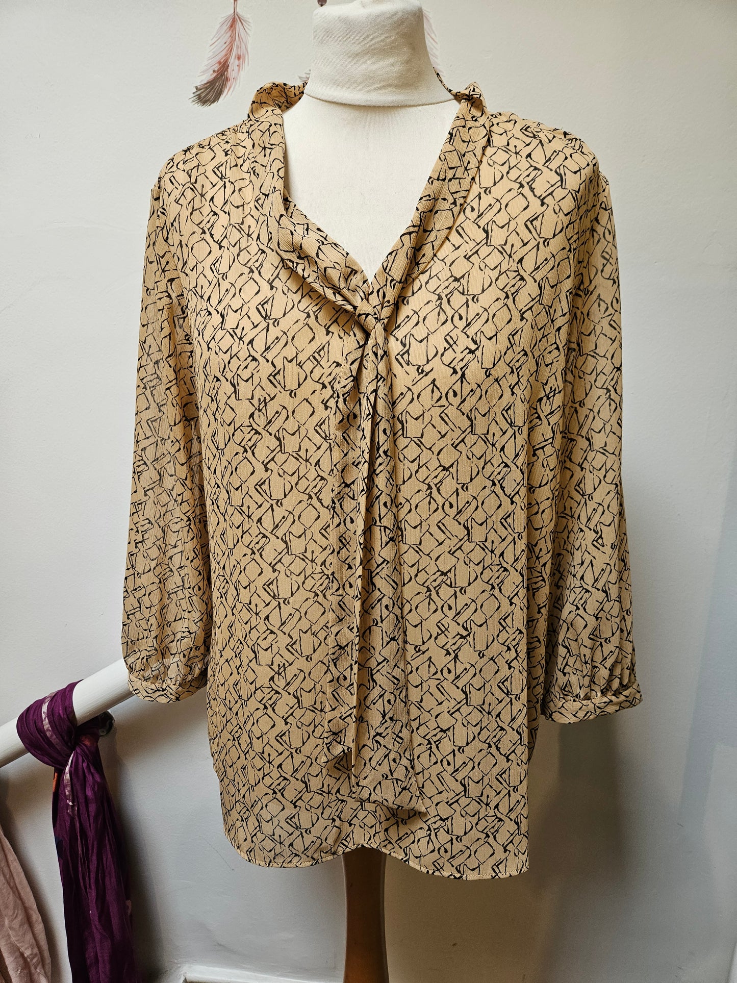 S Oliver, black/beige print blouse, size 12