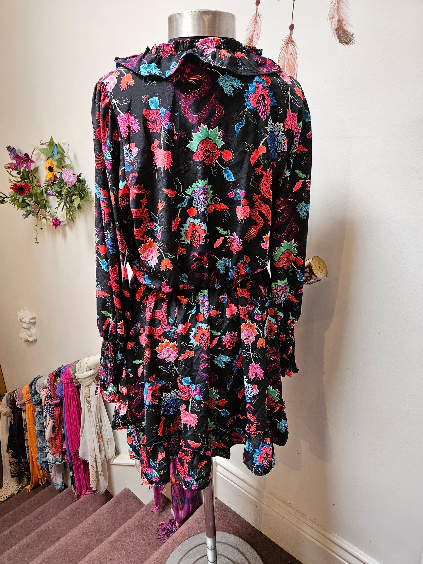 Savida, flower/dragon print dress, size L