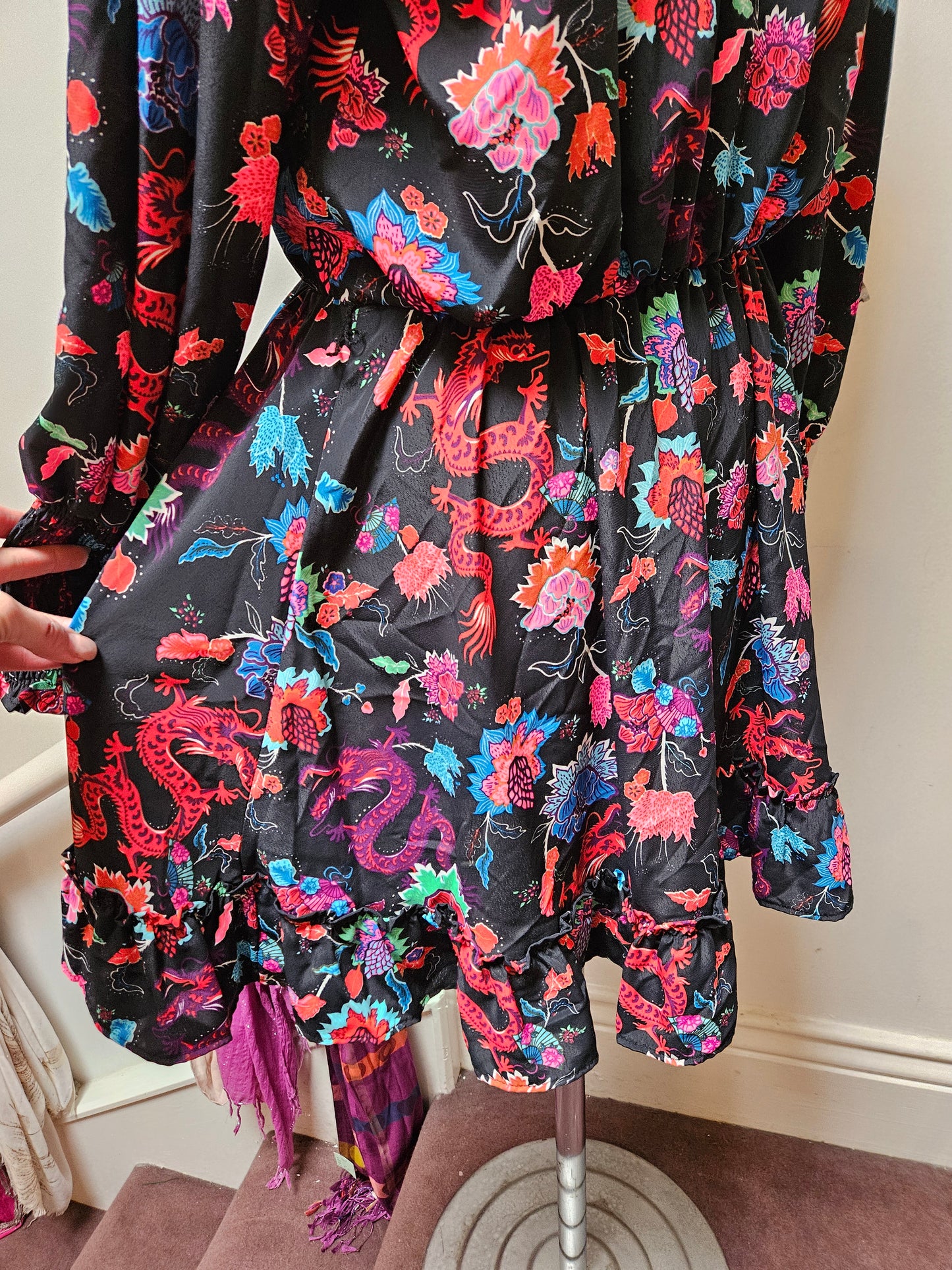 Savida, flower/dragon print dress, size L