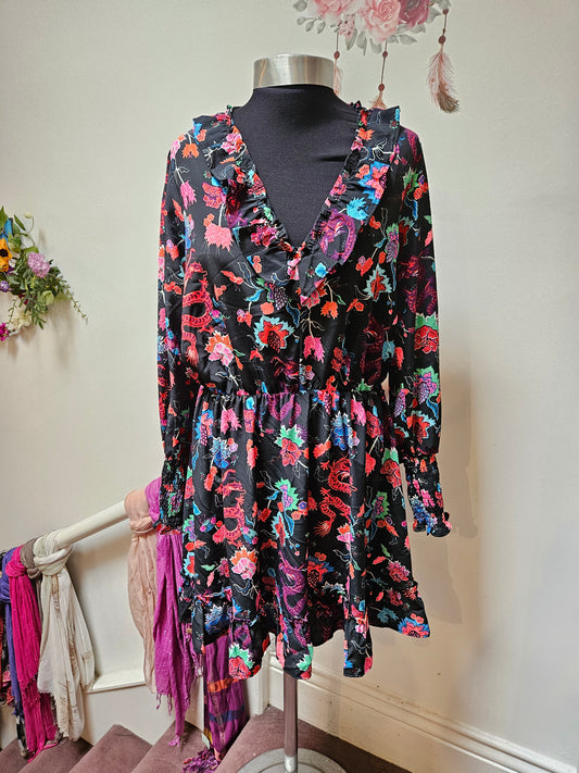 Savida, flower/dragon print dress, size L