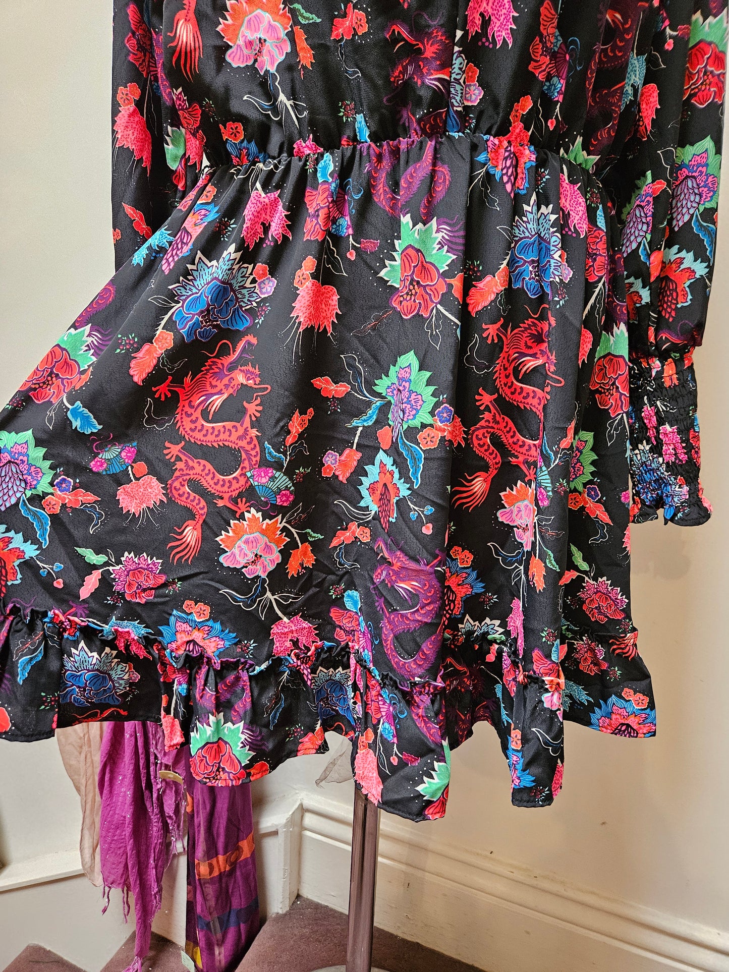 Savida, flower/dragon print dress, size L