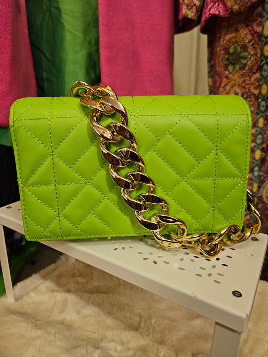 Lime green quilted bag with chunky chain handle