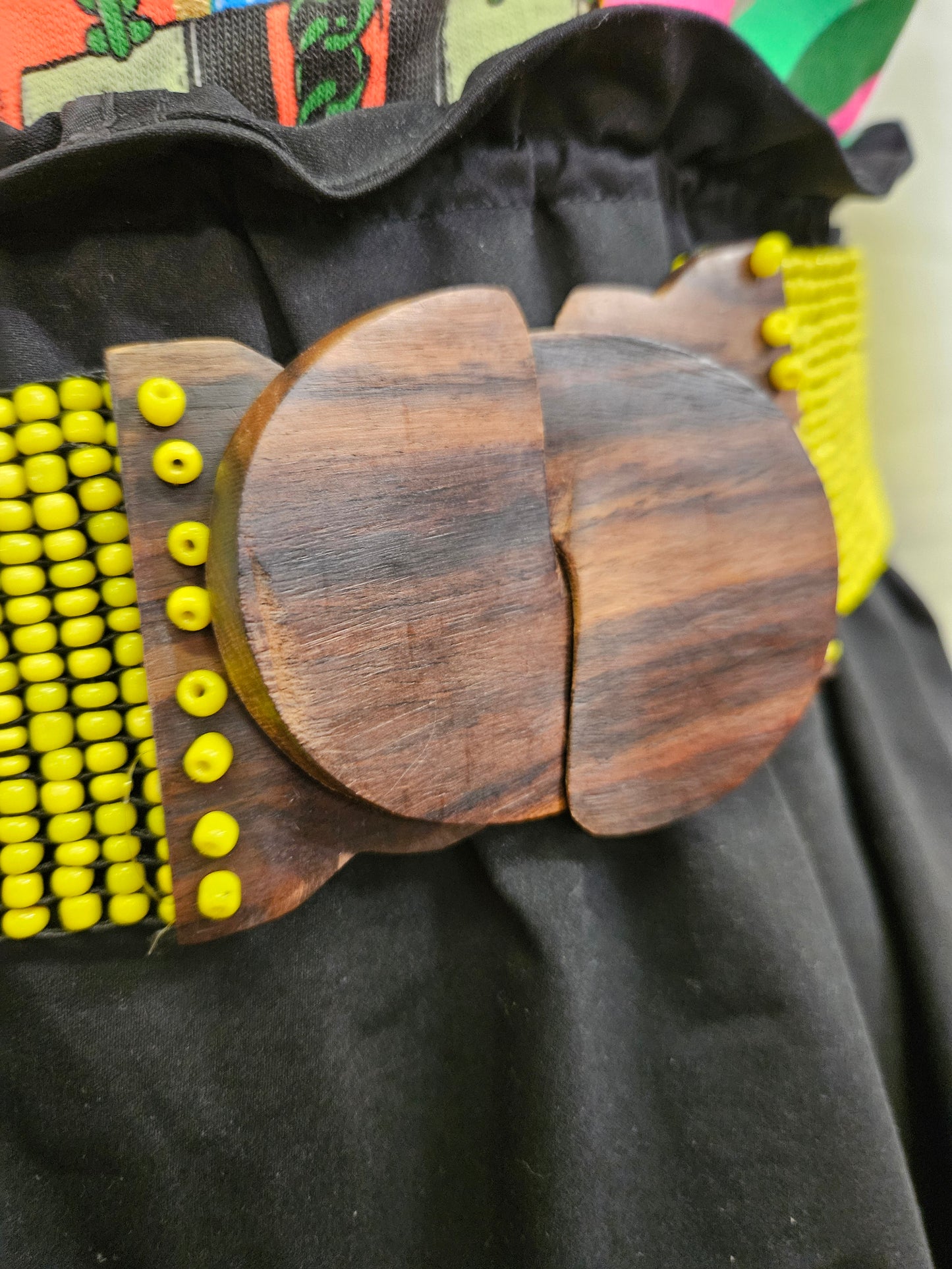 Boho style, beaded belt, wooden buckle